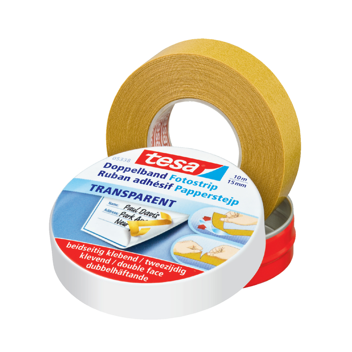Fototape tesa film 10mx15mm 2-zijdig in blik(05338-00000-01) - 0