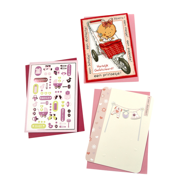 Paperclip, navulset wenskaarten, geboorte dochter (6 stuks) - 0
