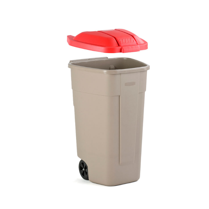 Afvalcontainer, 100 liter, beige/rood, VB 002900 - 1