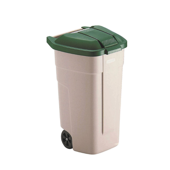 Afvalcontainer, 100 liter, beige/groen, VB 002900 - 0
