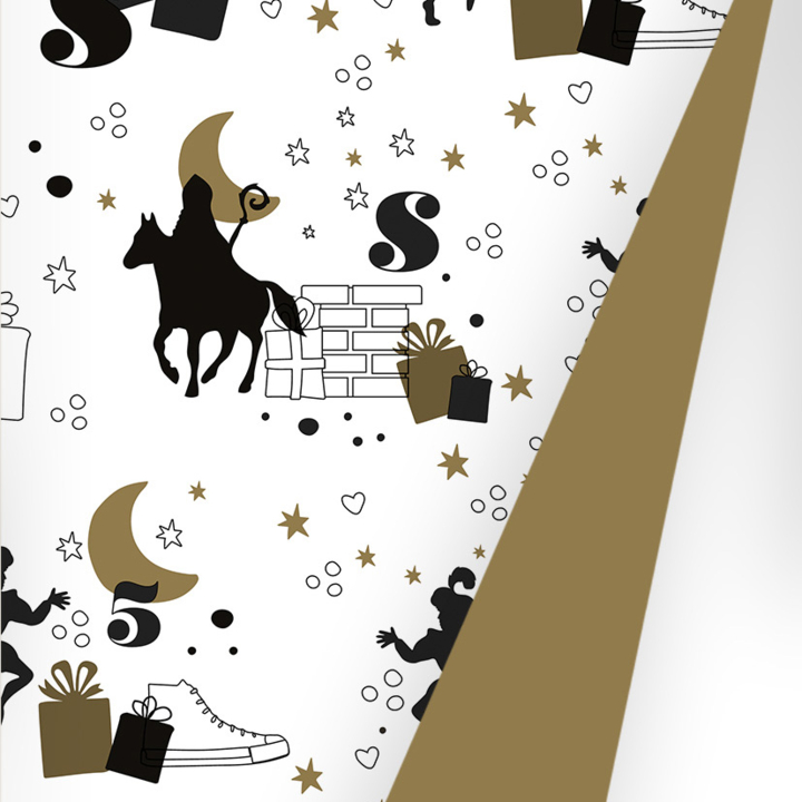 Papier, Sint, 50cm x 100m, hoge daken, goud-zwart, S691668-2 - 0