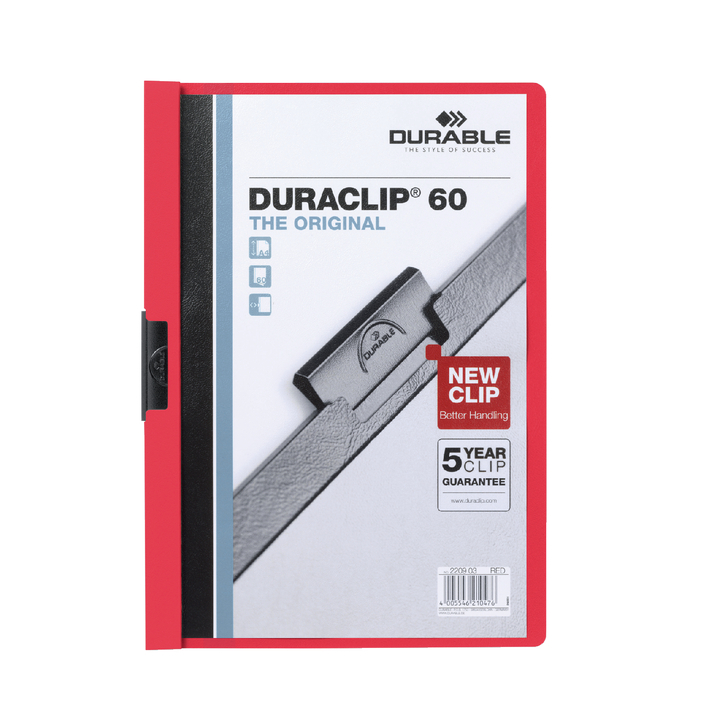 Klemmap durable 2209 a4 pl/tr 6mm rood - 0