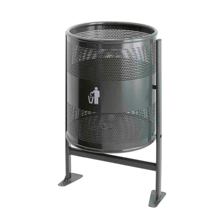 Afvalbak rond op paal, 80 liter, grafiet, VB 713000 - 0