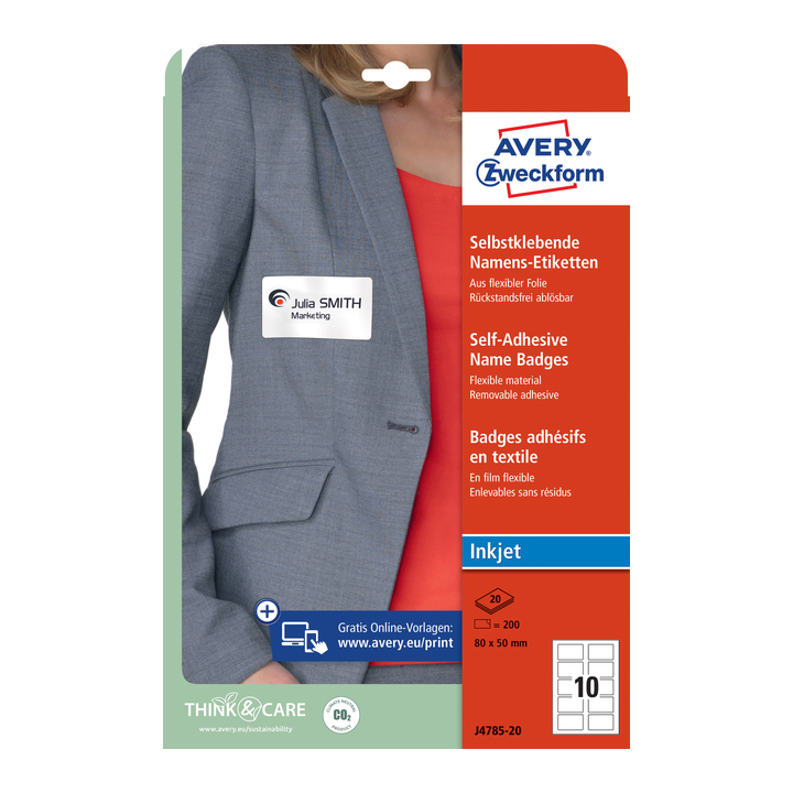 Badge avery j4785-20 80x50mm wit 200stuks(j4785-20) - 0