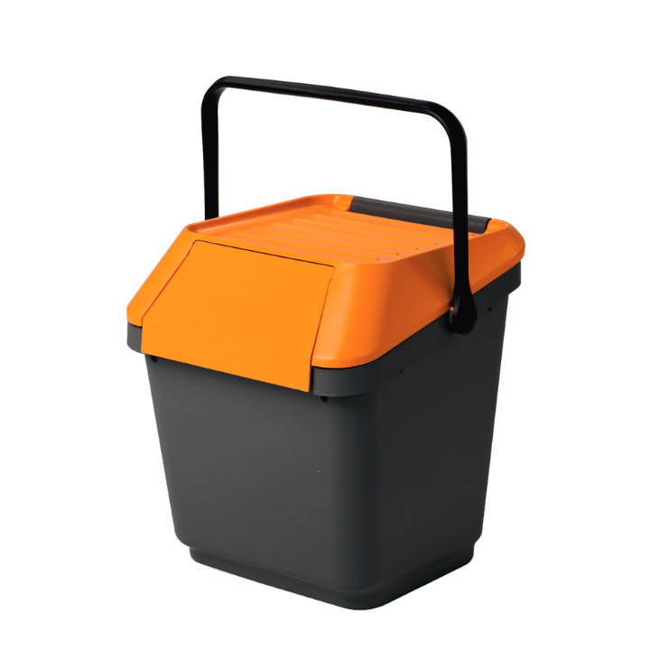 Easymax, stapelbare afvalbak, 35 ltr, grijs/oranje,VB 187843 - 0