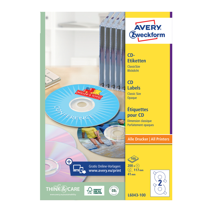 Etiket avery cd l6043-100 200st - 0
