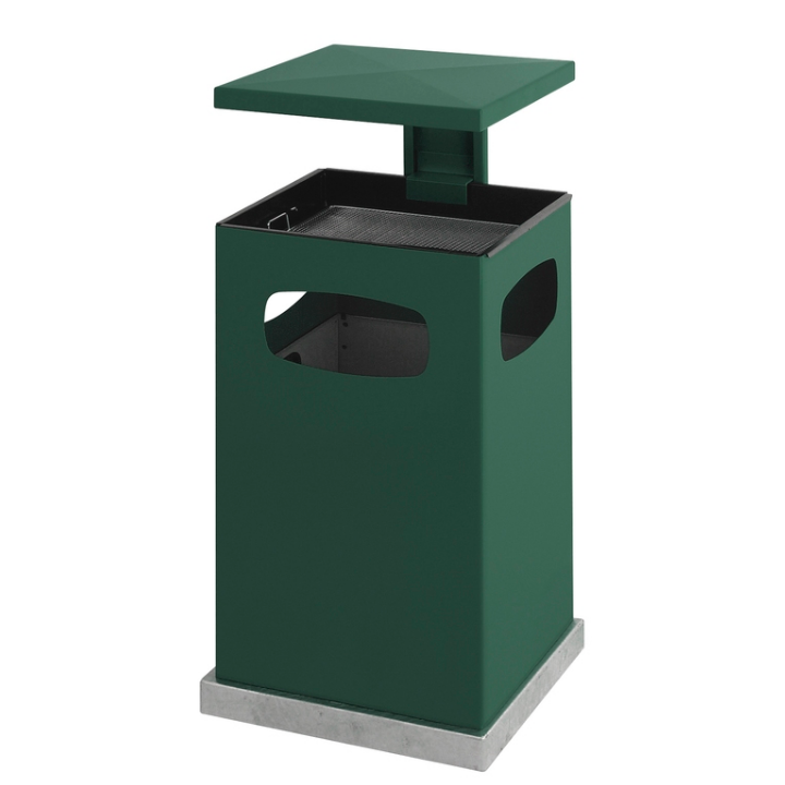 Afvalbak met ashouder en afdak, 80 liter, groen, VB 201222 - 0