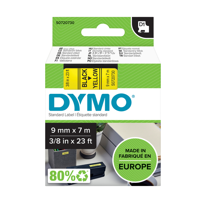 Lettertape dymo 40918 1000/5000 9mmx7m geel/zwart - 0