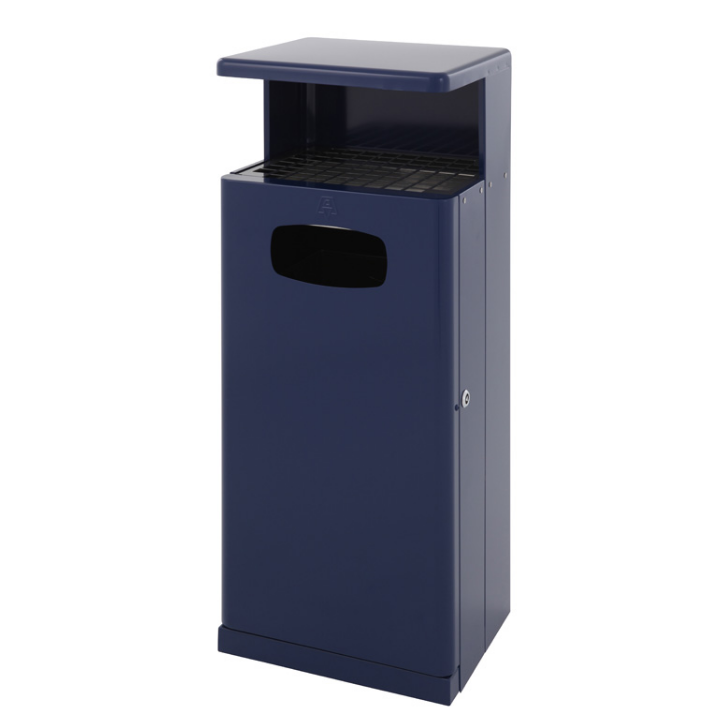 Buitenafvalbak met ashouder & afdak, 55 liter, blauw, VB 400075 - 0