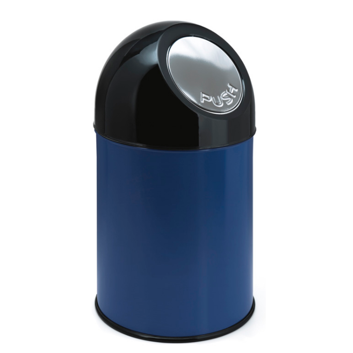 Afvalbak met pushdeksel, 30 liter, blauw/zwart, VB 460001 - 0