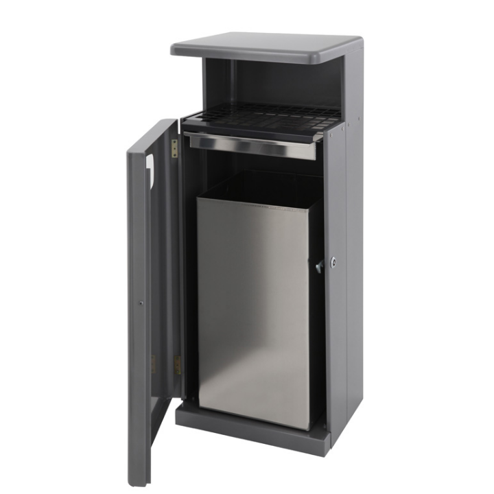Buitenafvalbak met ashouder & afdak, 55 liter, antraciet, VB 400075 - 1