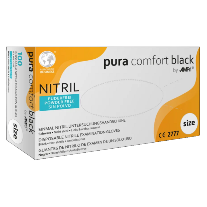 Pura, nitril handschoen, maat L, zwart, ongepoederd (100st) - 1