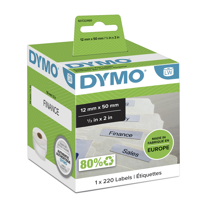 Etiket dymo 99017 labelprint hangmapruiter 12x50mm - 0