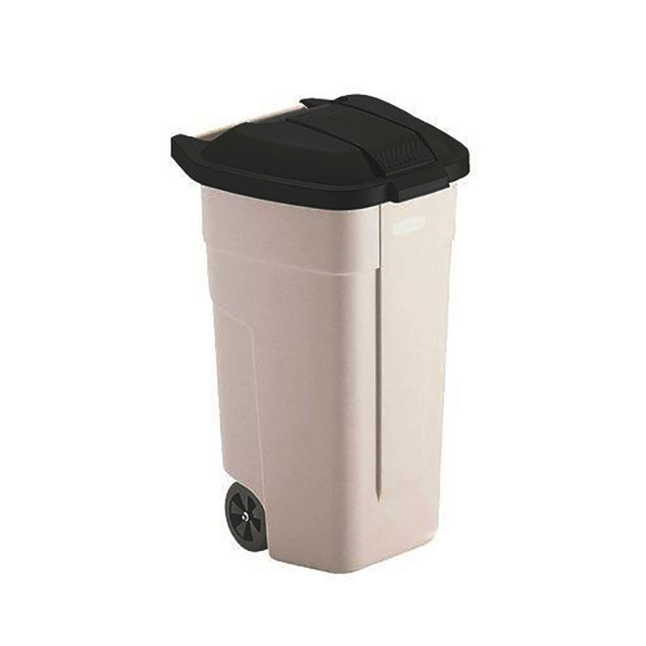 Afvalcontainer, 100 liter, beige/zwart, VB 002900 - 0
