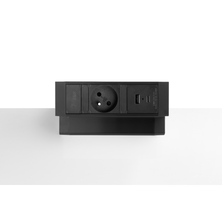Filex, Power Desk Up 2.0, 1x 230V Frans, USB A+C, zwart - 0