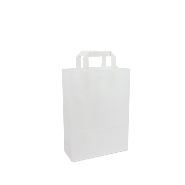 Draagtas, papier, 22+10x31cm, platte lus,wit (250 stuks) - 0