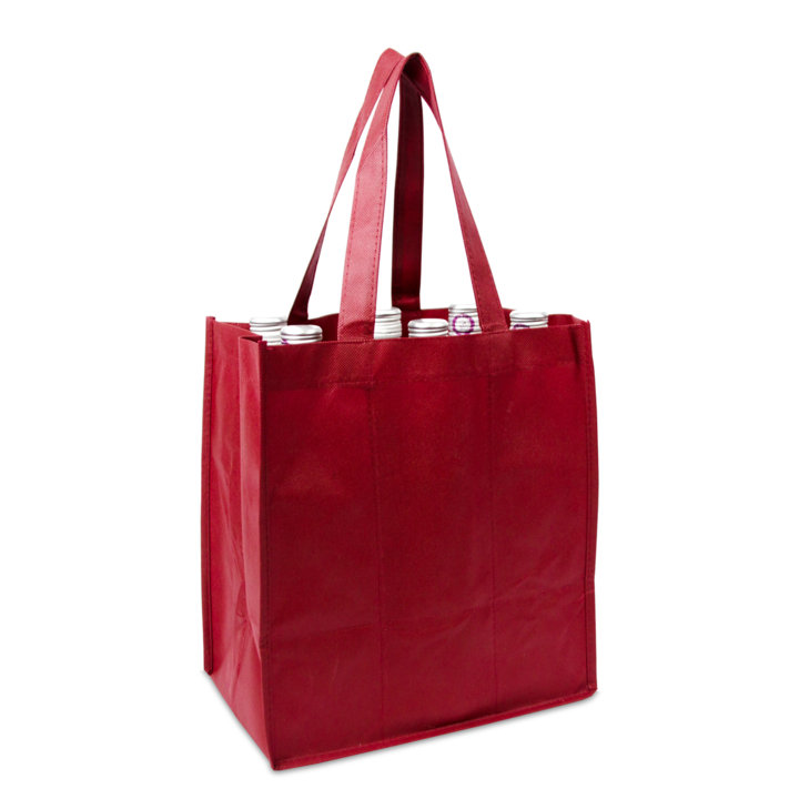 Draagtas, non-woven, 27+19x30cm, voor 6 fles, bordeaux (50) - 0