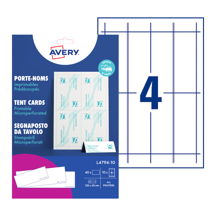 Tentkaart avery l4794-10 120x45mm wit 40st(l4794-10) - 1