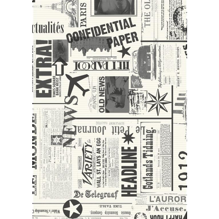 Cadeaupapier 30cmx250m K601352/2 Newspaper Black/Grey - 0