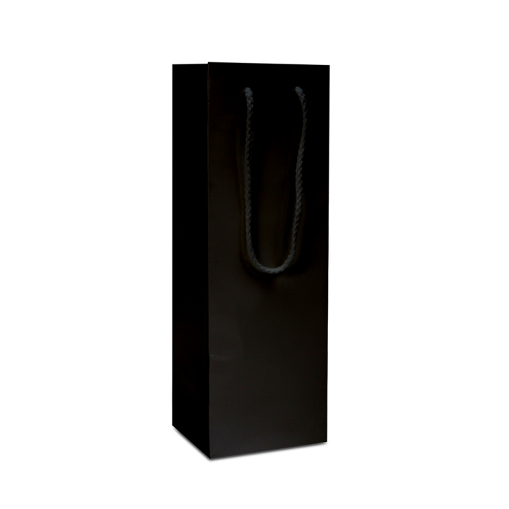 Luxe draagtas, fles, papier, 12+10x35, glans-zwart (100 st) - 0