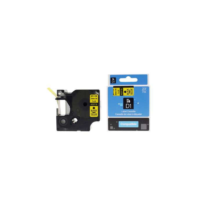 Compatible Lettertape dymo 53718 d1 24mmx7m poly zwart/geel - 0