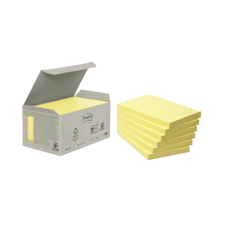 Memoblok 3m post-it 655 recycled 76mmx127mm geel(655-1b) - 0