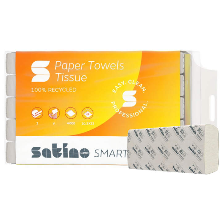 Satino Smart | Papieren Handdoekjes | 23x20,3cm | 2-Laags | PT3/PT4 | Wit | 276500 (4.000 stuks) - 0
