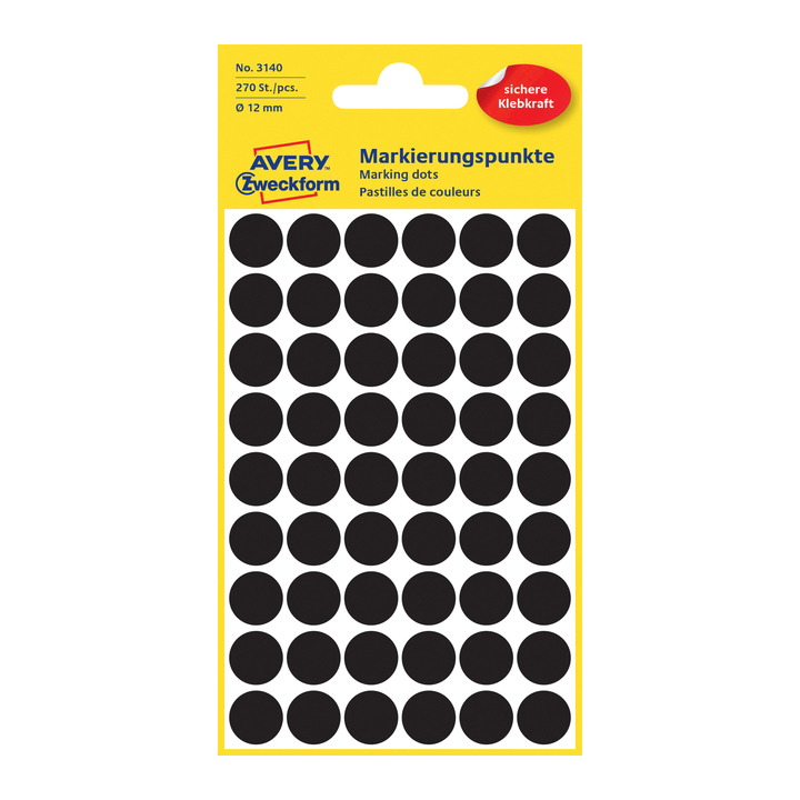 Etiket avery zweck 3140 12mm zwart 270st - 0