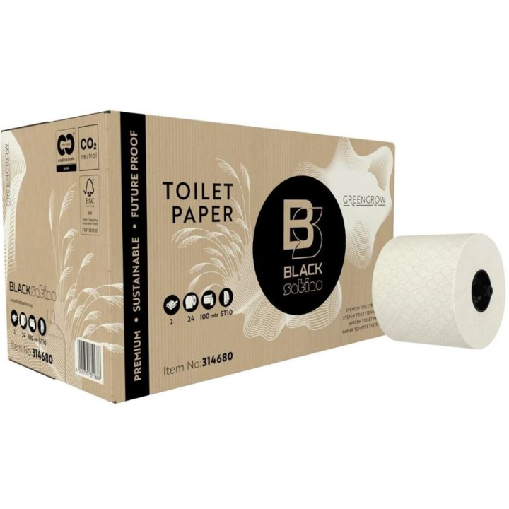 BlackSatino GreenGrow | Systeemrol Toiletpapier | 100 Meter | 2-Laags | ST10 | Lichtbeige | 314680 (24 stuks) - 0
