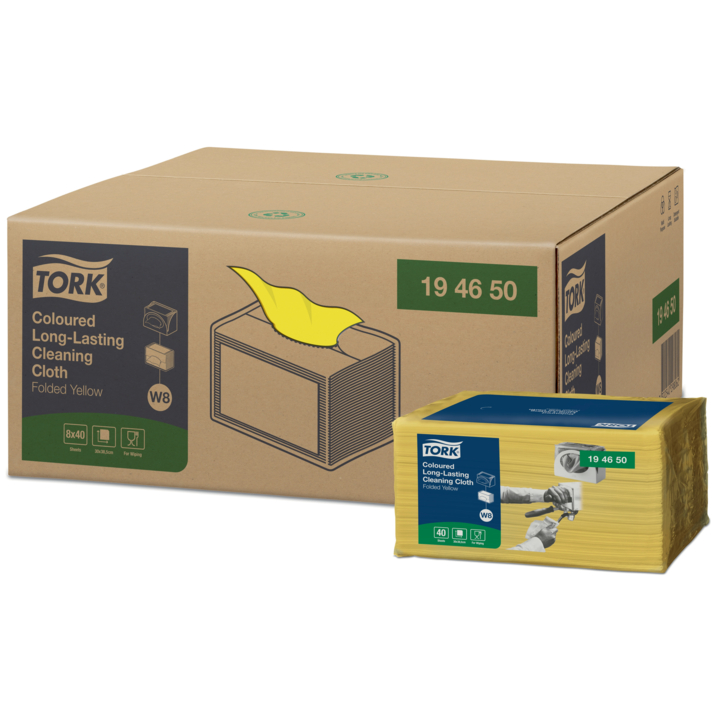 Tork Long-Lasting | Gevouwen Reinigingsdoek | 38,5x30cm | 1-Laags | W8 | Geel | 194650 (320 stuks) - 0