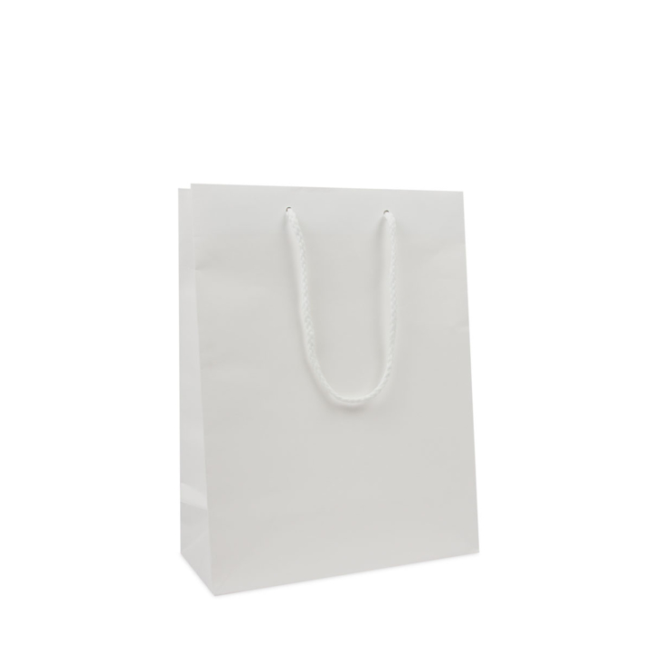 Luxe draagtas, papier, 25+11x33cm, wit, koorden (100 stuks) - 0