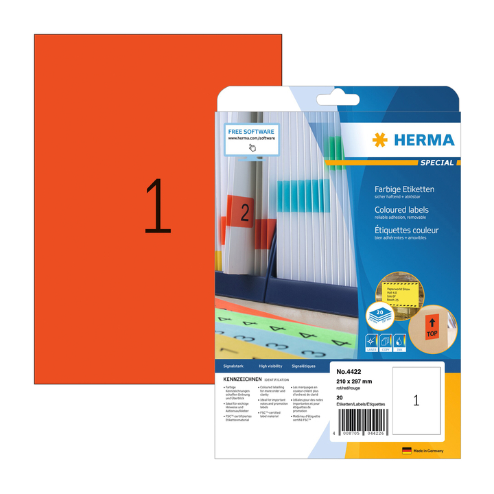 Etiket herma superprint 4422 a4 rood 25st - 0