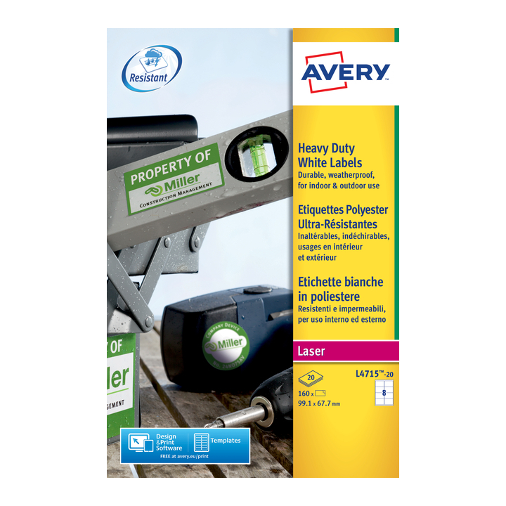 Etiket avery l4715-20 99.1x67.7mm wit 160stuks(l4715-20) - 0