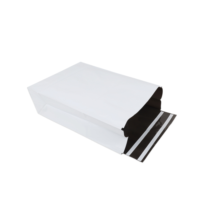 Verzendzak, plastic, 30+14x47cm+klep, wit (125 stuks) - 0