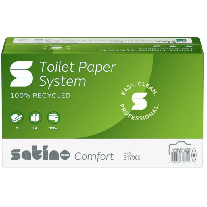 Satino Comfort | Systeemrol Toiletpapier | 100 Meter | 2-Laags | JT3 | Wit | 317960 (24 stuks) - 1