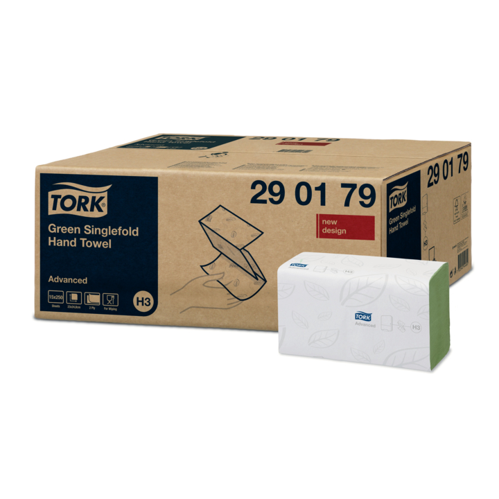 Tork Advanced | Papieren Handdoekjes | 23x24,8cm | 2-Laags | H3 | Groen | 290179 (3.750 stuks) - 0