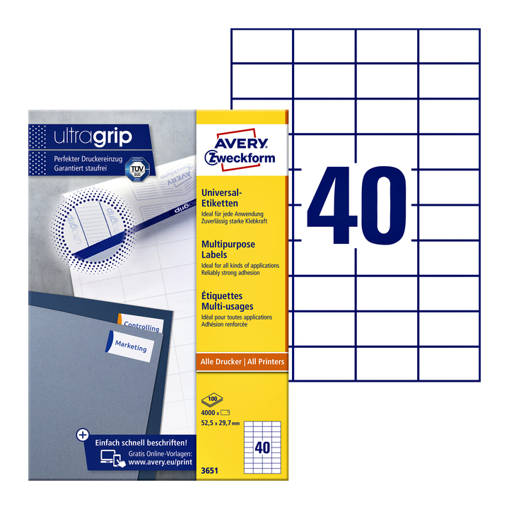 Etiket avery zweck 3651 52.5x29.7mm 4000st - 0