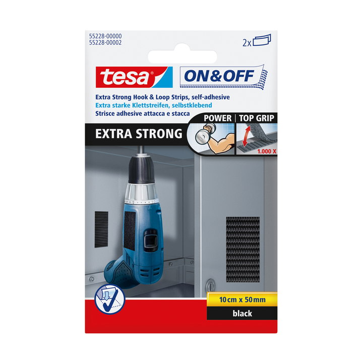 Klittenband tesa on off extra sterk 50mmx10cm zw(55228-00000 - 0