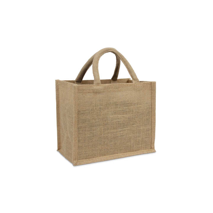 Draagtas, jute, 25+15x20cm, naturel, katoenen lus (100 stuk) - 0