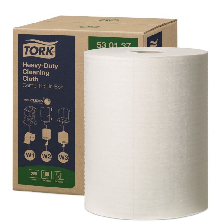 Tork Heavy-Duty | Reinigingsdoek In Doos | 106 Meter | 1-Laags | W1/W2/W3 | Wit | 530137 (1 stuk) - 0