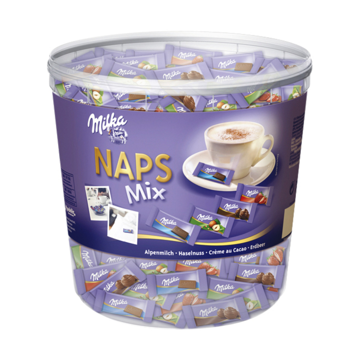Chocolade milka naps mixbox (ca 207st) silo 1kg(34932) - 0