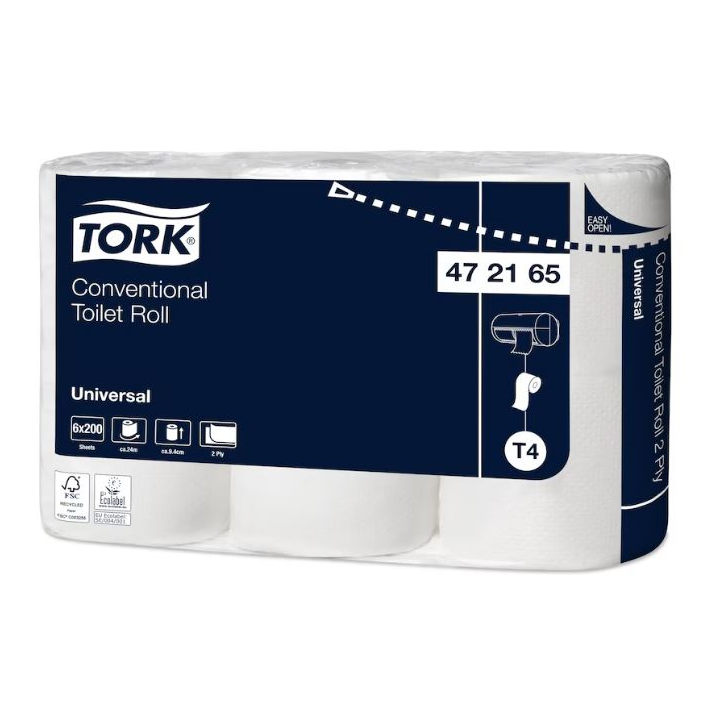 Tork Universal | Toiletpapier | 200 Vel | 2-Laags | T4 | Wit | 472165 (48 stuks) - 0