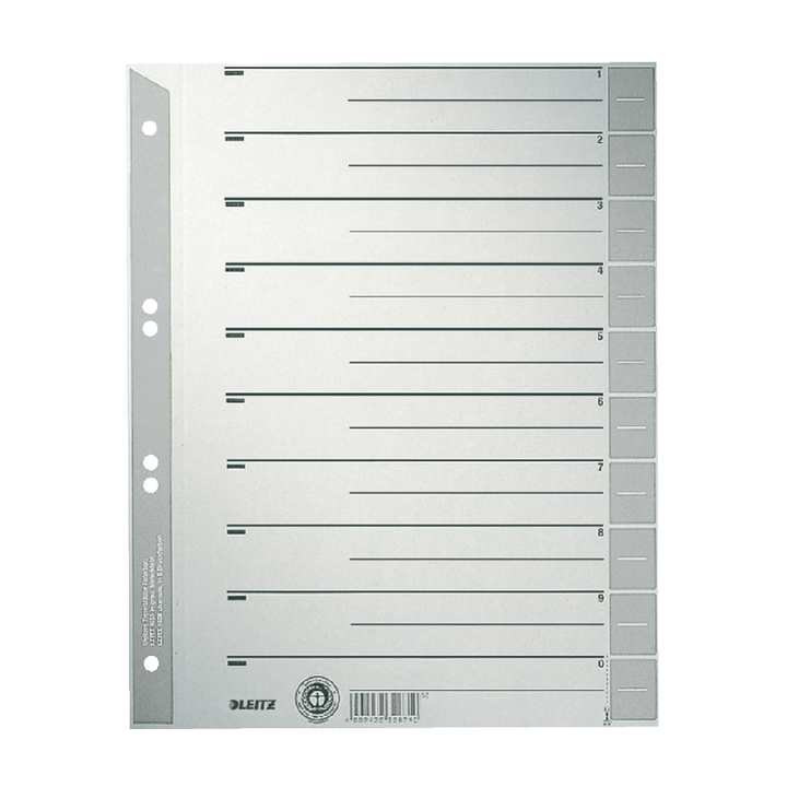 Scheidingsbladen leitz 1652 karton 230gr a4 grijs - 0