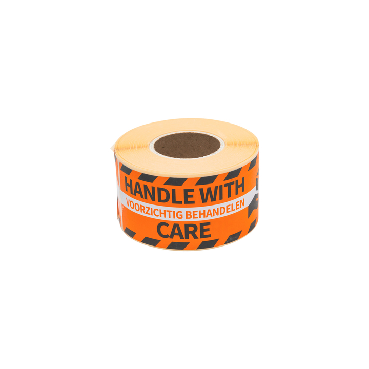 Etiket rillprint handle with care oranje(76101) - 0