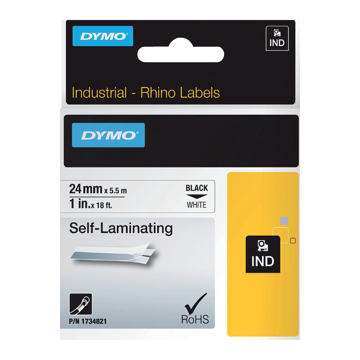 Labeltape dymo 1734821 24mmx5.5m rhino wit/zwart(1734821) - 0