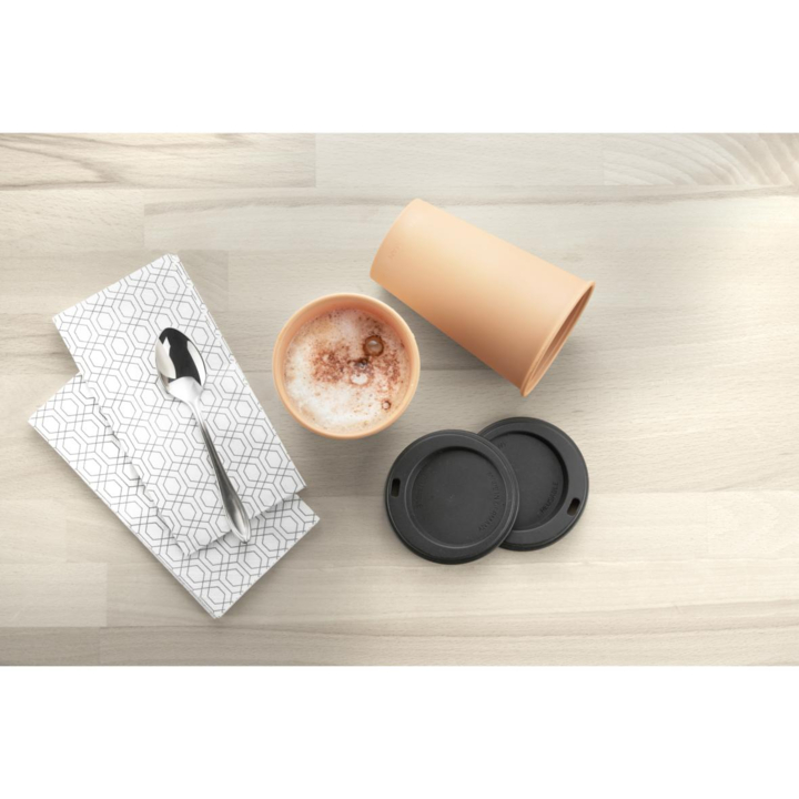 Kunststof beker to go, 300ml, bruin met zwart deksel - 2