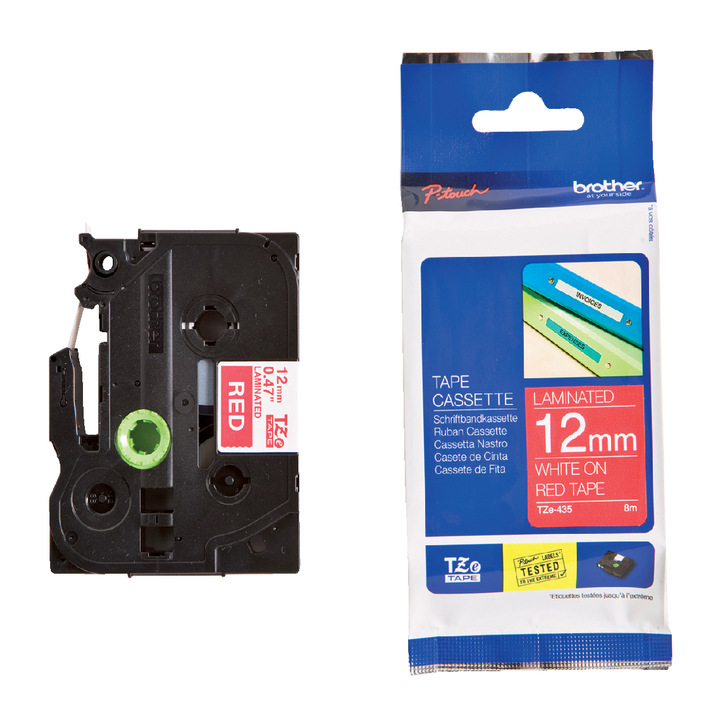 Lettertape brother p-touch tz435 12mm hard rd/wit - 0