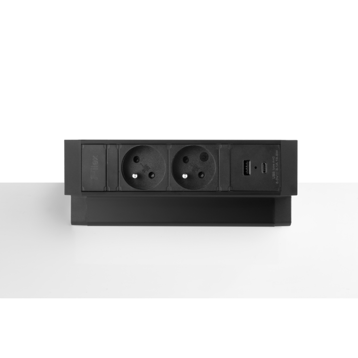 Filex, Power Desk Up 2.0, 2x 230V Frans, 1x USB A+C, zwart - 0