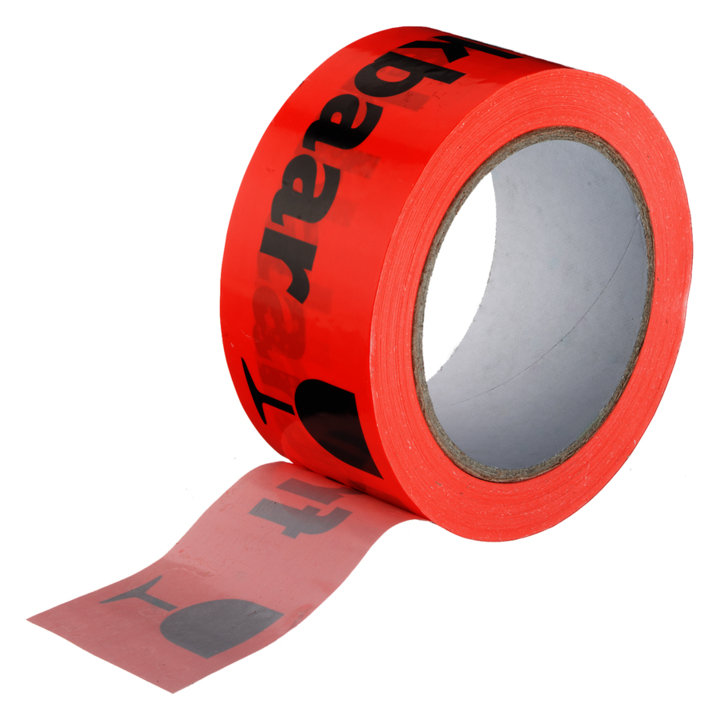 Verpakkingstape, PVC/Solvent, 50mm x 66m, oranje "Breekbaar" - 0