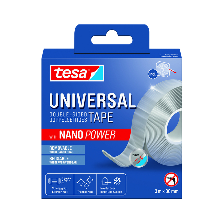 Plakband tesa nano power dubbelzijdig 30mmx3m(55810-00000-00 - 0